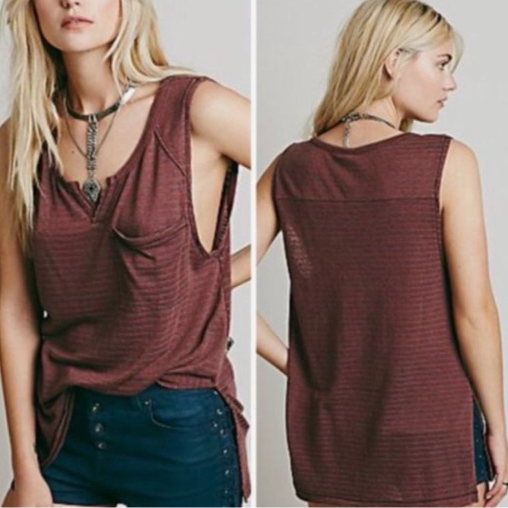 Free People We The Free Brick Stripe Weekend Warrior Cotton Blend Tank